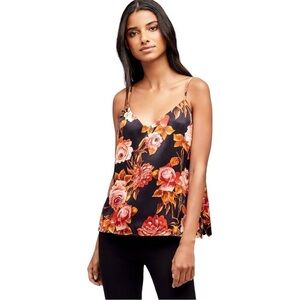 L’AGENCE JANE ROSA BASALT FLORAL ROSE SILK CHARMEUSE SPAGHETTI CAMISOLE TANK TOP